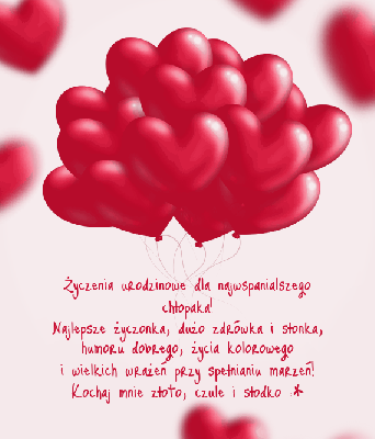 Balony w kształcie serca z życzeniami urodzinowymi dla chłopaka